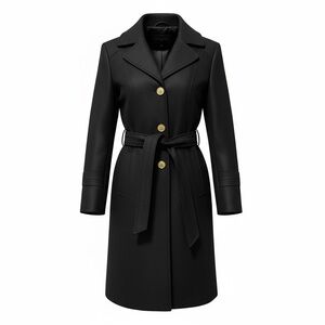 Michael Kors Elegant Black Hooded Trench Coat with Gold Accents (item#d10001)